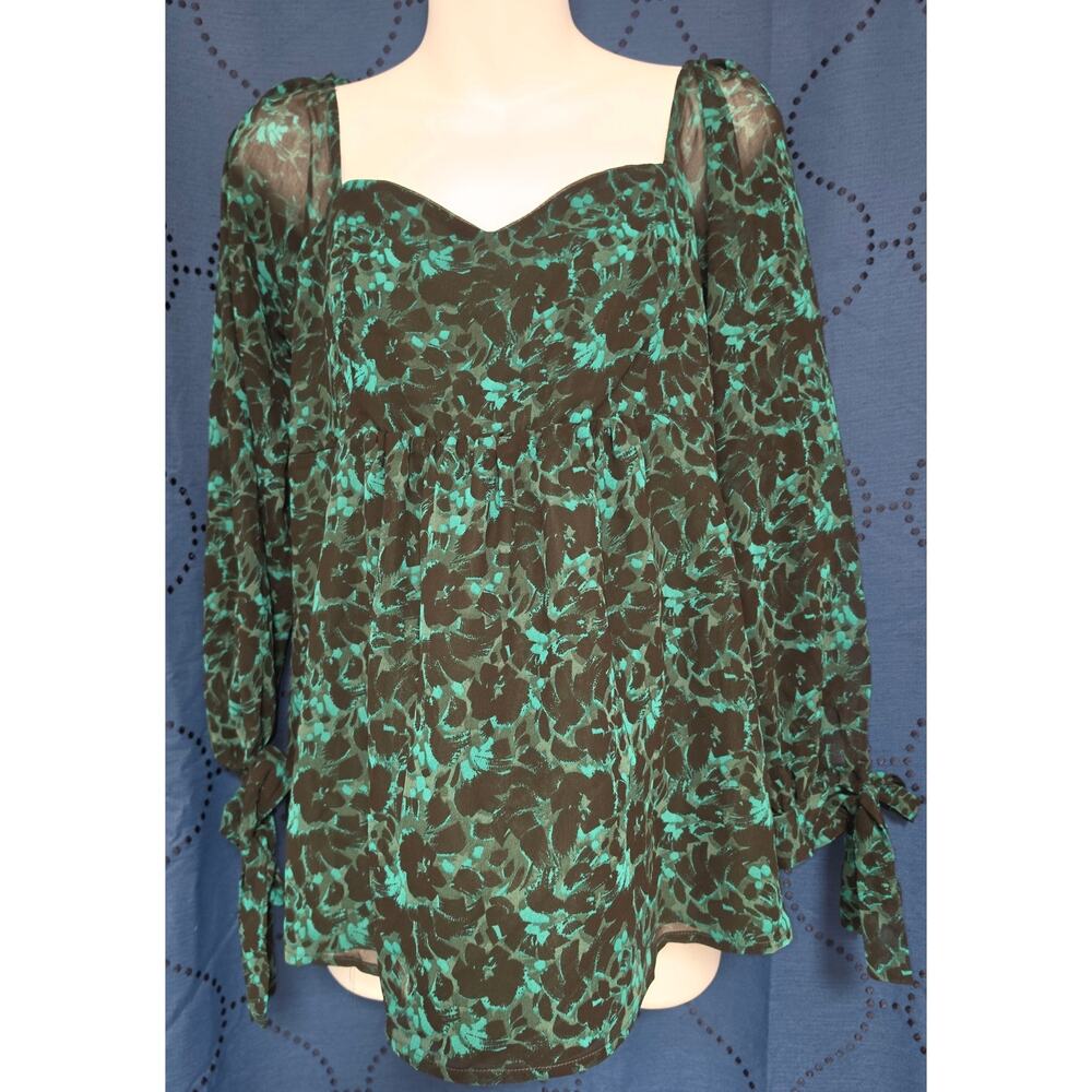 Isabel Maternity Long Sleeve Corsetry Woven Shirt Black Green Sz Large NWT
